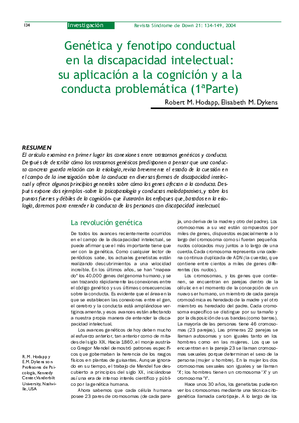 (PDF) Robert M. Hodapp, Elisabeth M. DykensGenética y fenotipo ...