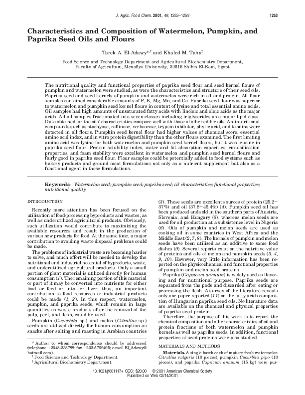 (PDF) Characteristics and Composition of Watermelon, Pumpkin, and