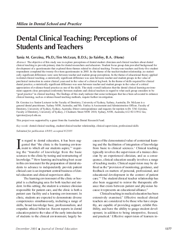 (PDF) Dental Clinical Teaching: Perceptions of Students and Teachers
