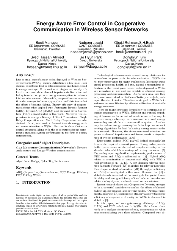 (PDF) Energy Aware Error Control in Cooperative Communication in ...