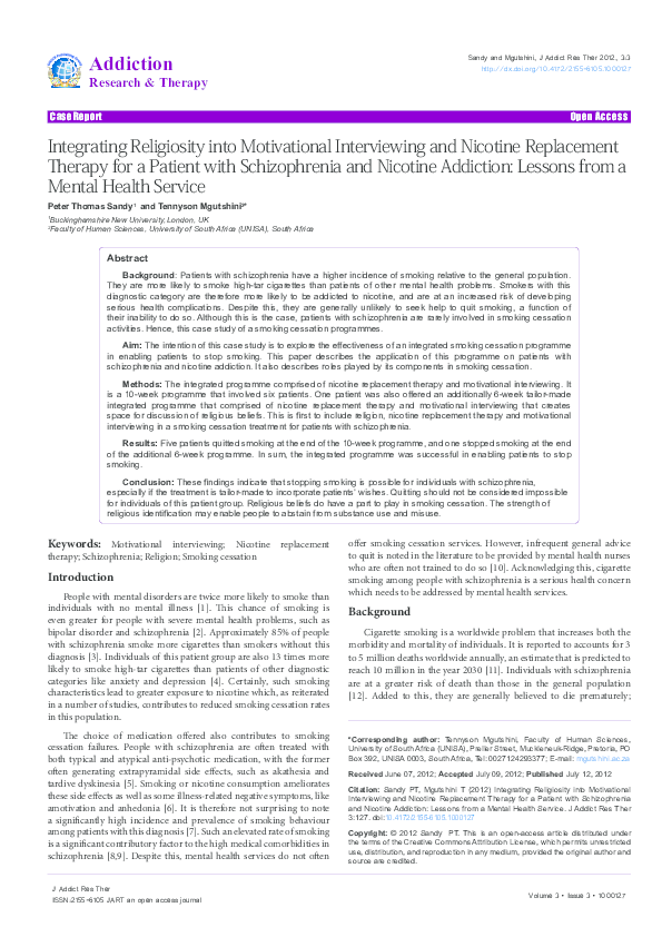 (PDF) Smoking Cessation Motivational Interviewing, NRT and Religiosity