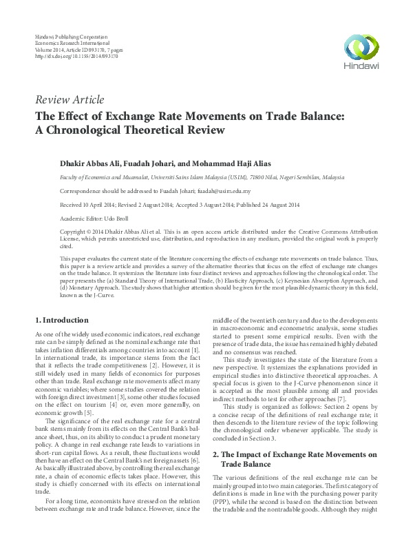 (PDF) The Effect of Exchange Rate Movements on Trade Balance: A ...