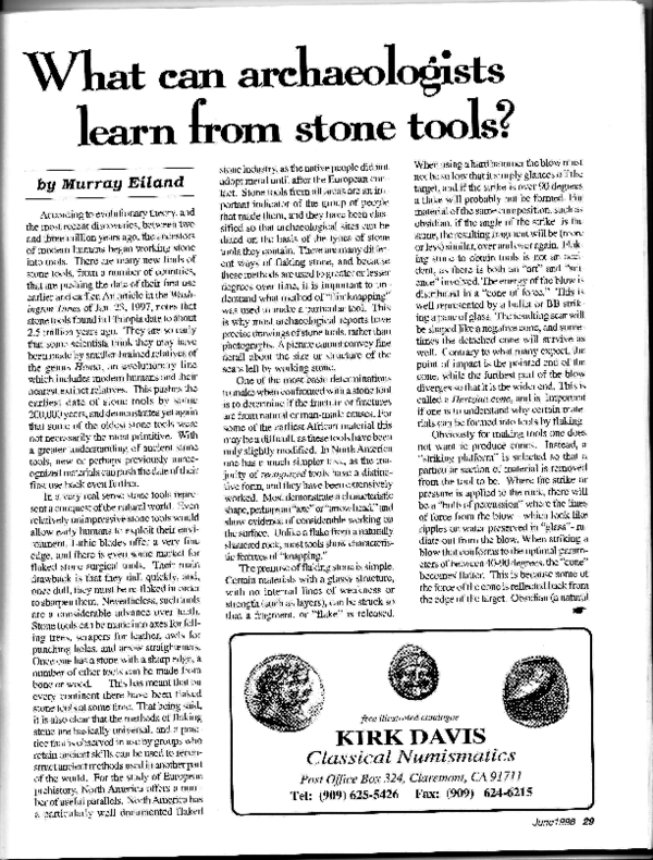 "What can Archaeologists Learn from Stone Tools", The Celator 126, 29