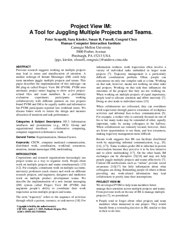 (PDF) Project view IM: a tool for juggling multiple projects and teams