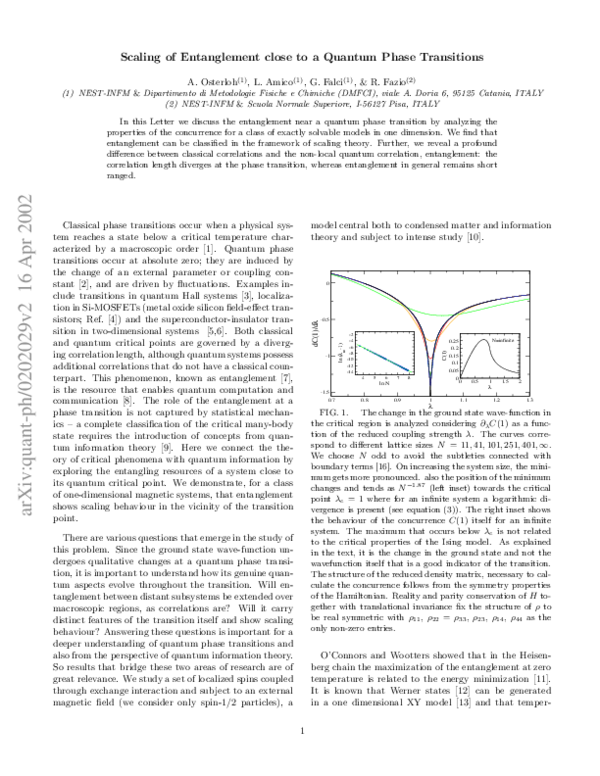 (PDF) Scaling of entanglement close to a quantum phase transition