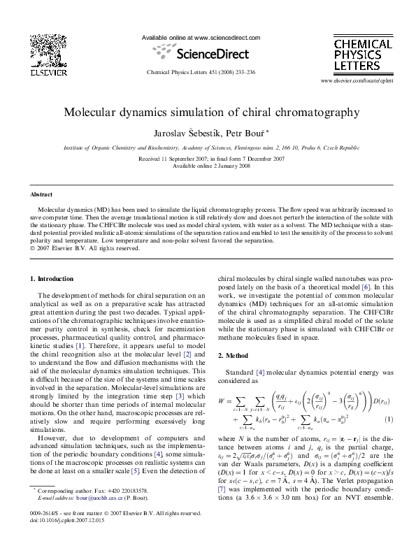 (PDF) Molecular dynamics simulation of chiral chromatography