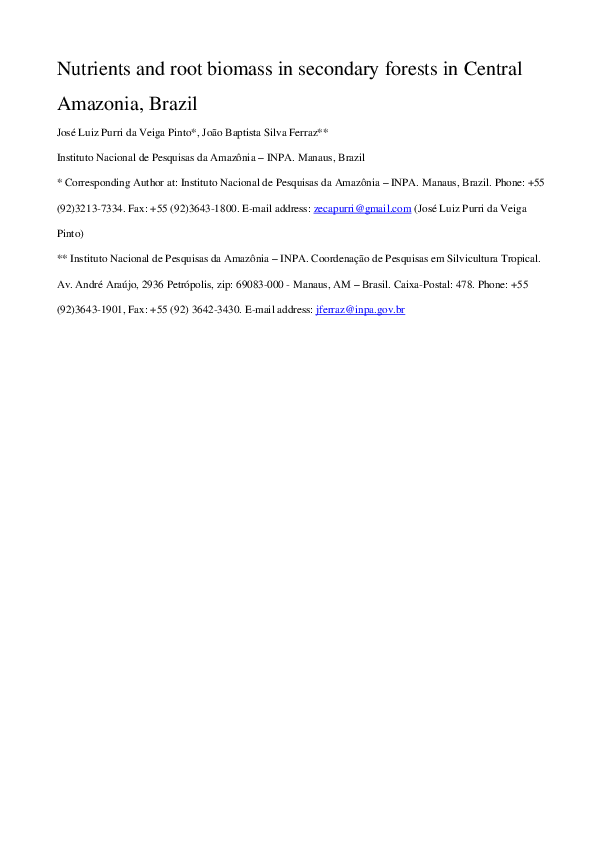 (PDF) Nutrients and root biomass in secondary forests in Central ...