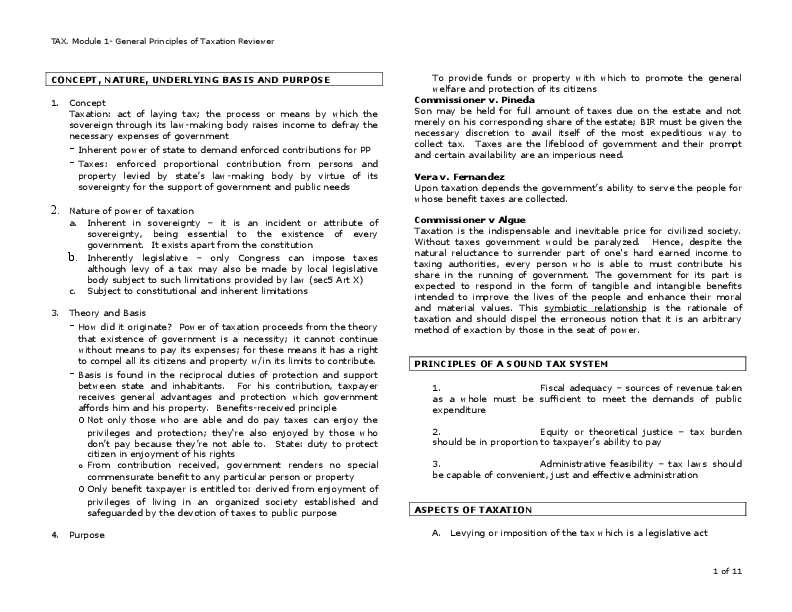 (PDF) TAX. Module 1General Principles of Taxation Reviewer PRINCIPLES