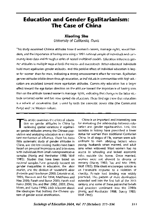 (PDF) Education and Gender Egalitarianism: The Case of China