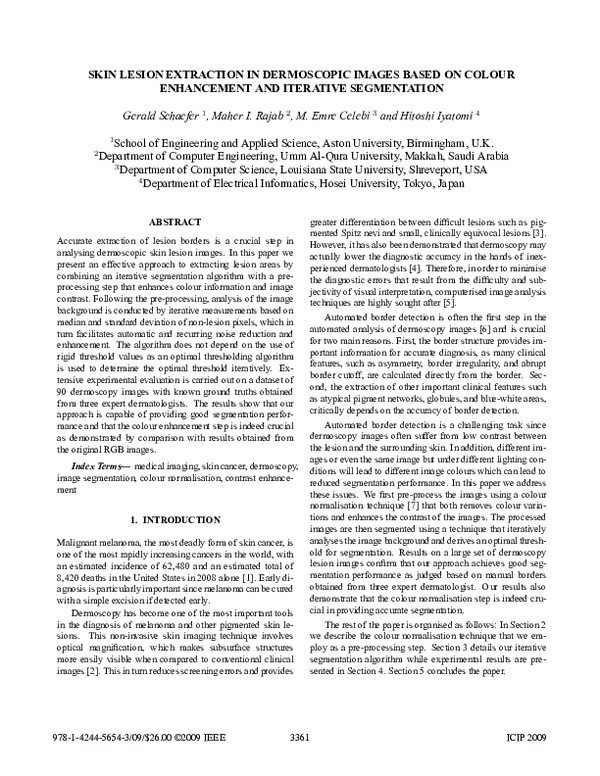 (PDF) Skin lesion extraction in dermoscopic images based on colour ...