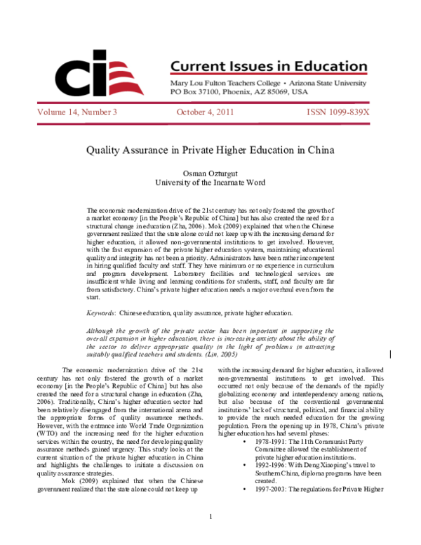 (PDF) Quality Assurance in Private Higher Education in China