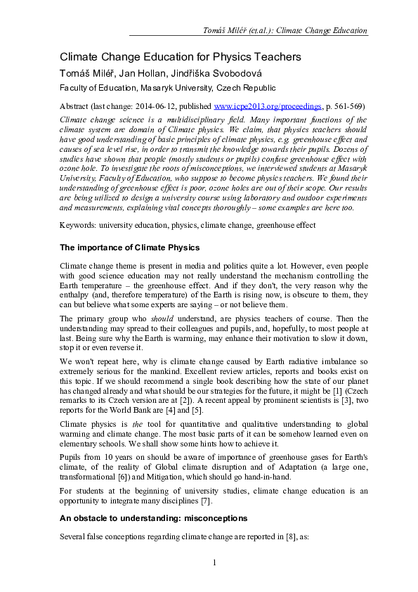 (PDF) Climate Change Education for Physics Teachers