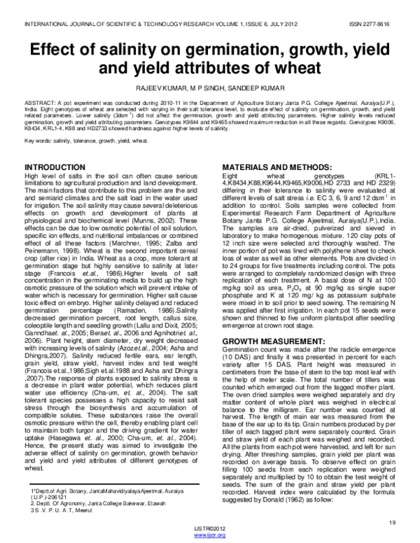 (PDF) Effect of salinity on germination, growth, yield and yield ...