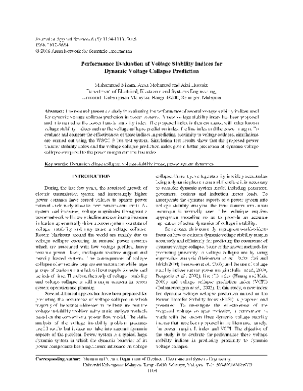 (PDF) Performance evaluation of voltage stability indices for dynamic ...