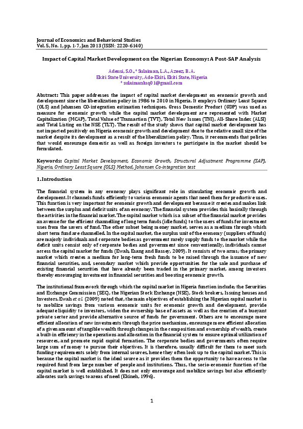 (PDF) Impact of Capital Market Development on the Nigerian Economy: A ...