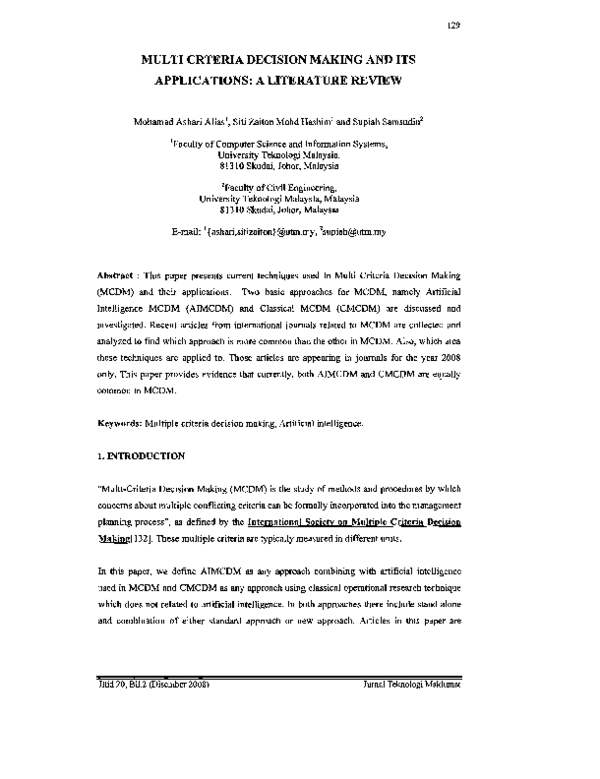 (PDF) Multi crteria decision making and its applications: a literature ...
