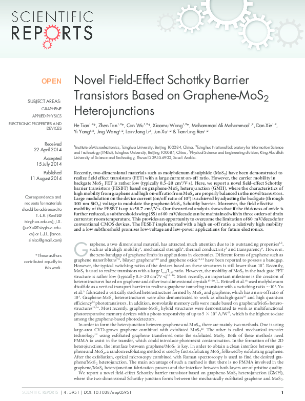 (PDF) Novel Field-Effect Schottky Barrier Transistors Based on Graphene ...