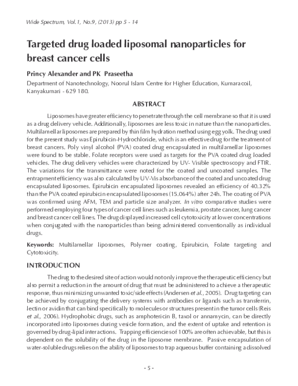 (PDF) Targeted drug loaded liposomal nanoparticles for breast cancer cells.