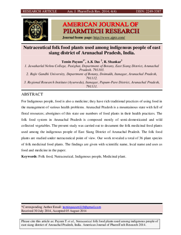 Pdf Nutraceutical Folk Food Plants Used Among Indigenous People Of