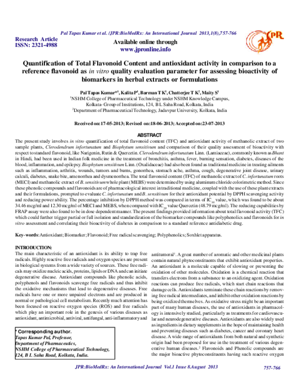 (PDF) Quantification of Total Flavonoid Content and antioxidant ...