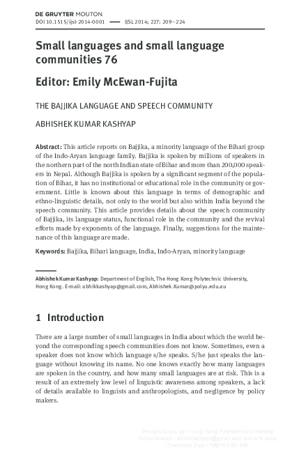 (PDF) 2014. The Bajjika language and speech community. International ...
