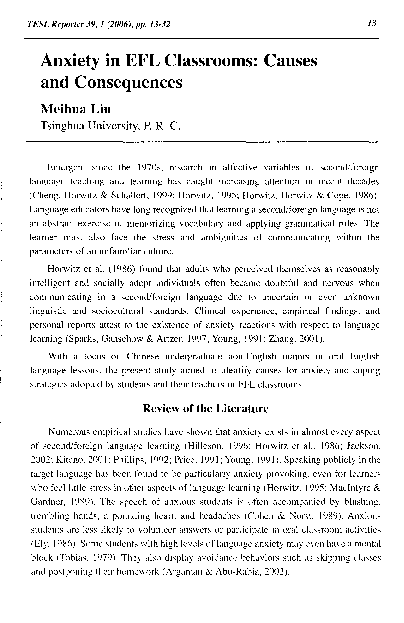 (PDF) Anxiety in EFL Classrooms: Causes and Consequences
