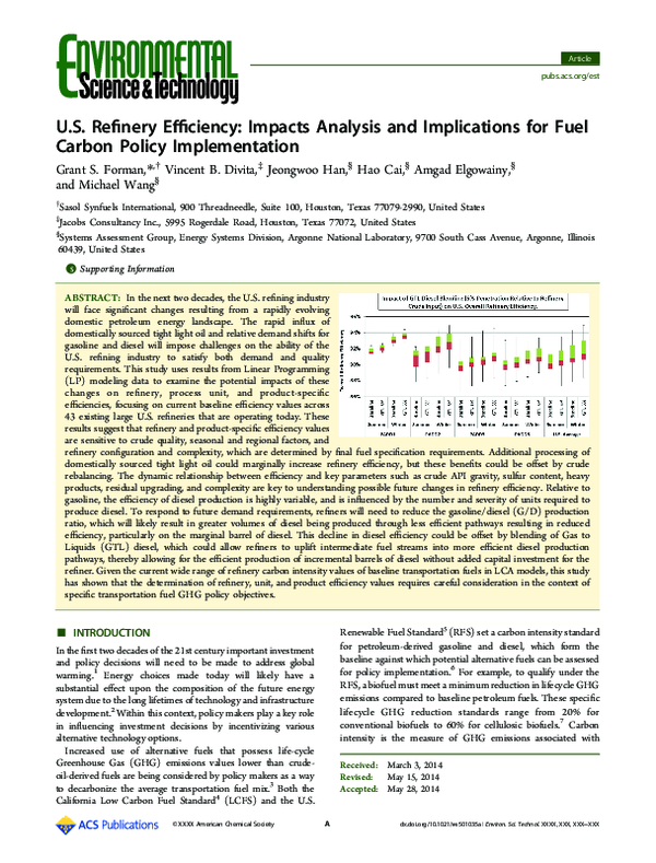 (PDF) U.S. Refinery Efficiency: Impacts Analysis and Implications for ...