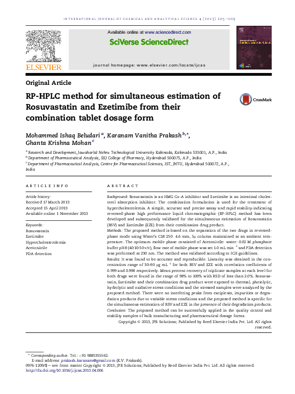  pdf rp hplc method for simultaneous estimation of rosuvastatin and