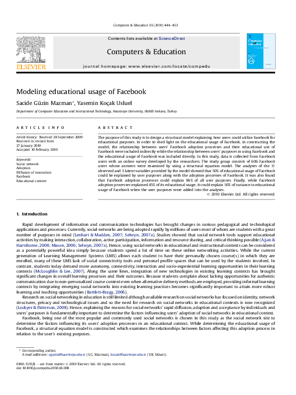 (PDF) Modeling educational usage of Facebook
