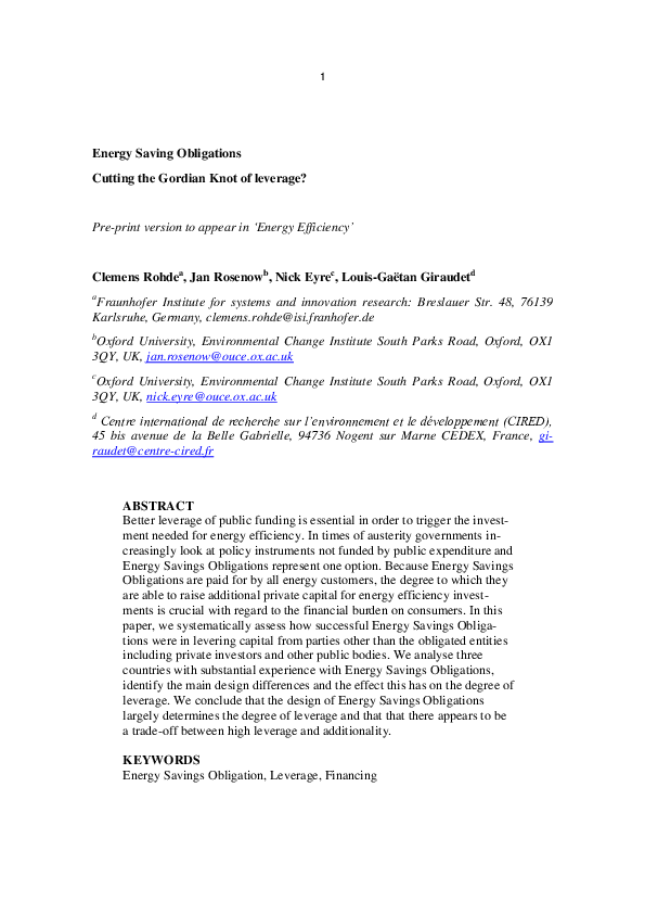 (PDF) Energy Saving Obligations. Cutting the Goardian Knot of leverage? Jan Rosenow Academia.edu