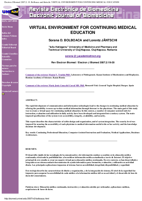 (PDF) VIRTUAL ENVIRONMENT FOR CONTINUING MEDICAL EDUCATION