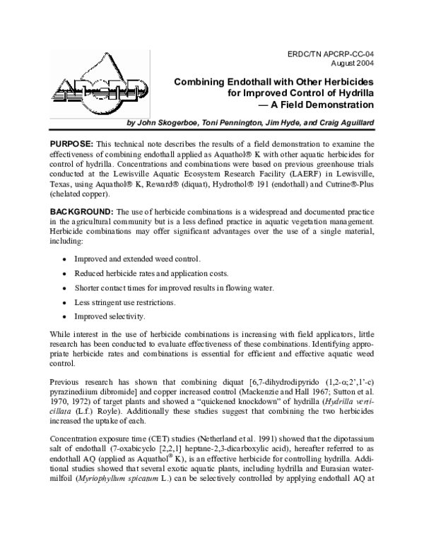(PDF) Combining Endothall with Other Herbicides for Improved Control of ...
