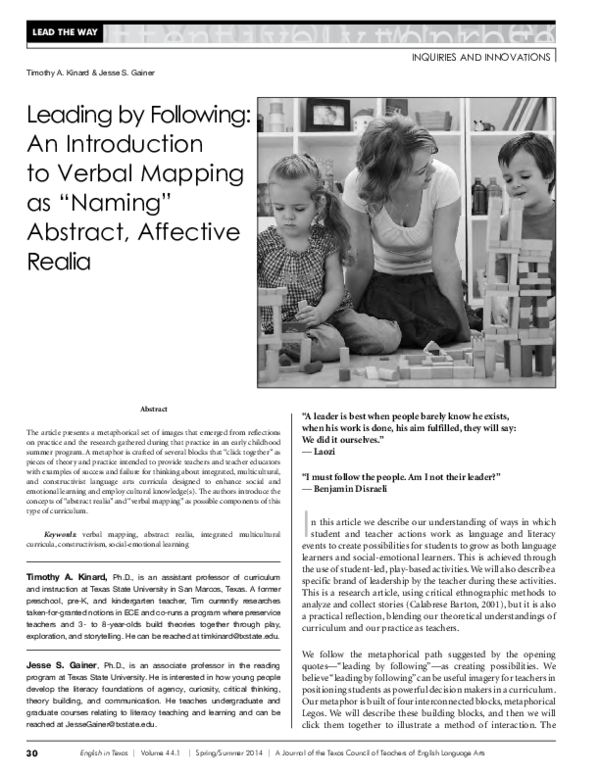 (PDF) Kinard, T.A. & Gainer, J.S. (2014). Leading by following: An ...