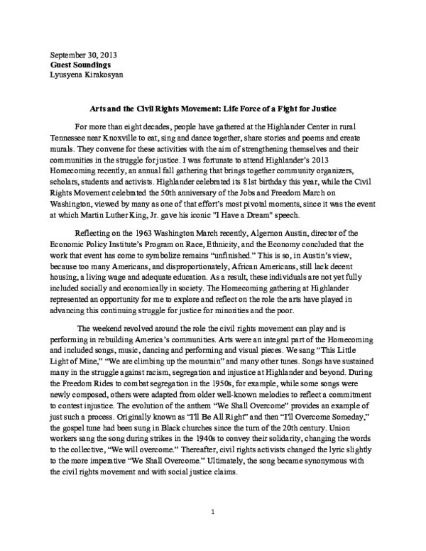 (PDF) Arts and the Civil Rights Movement: Life Force of a Fight for Justice