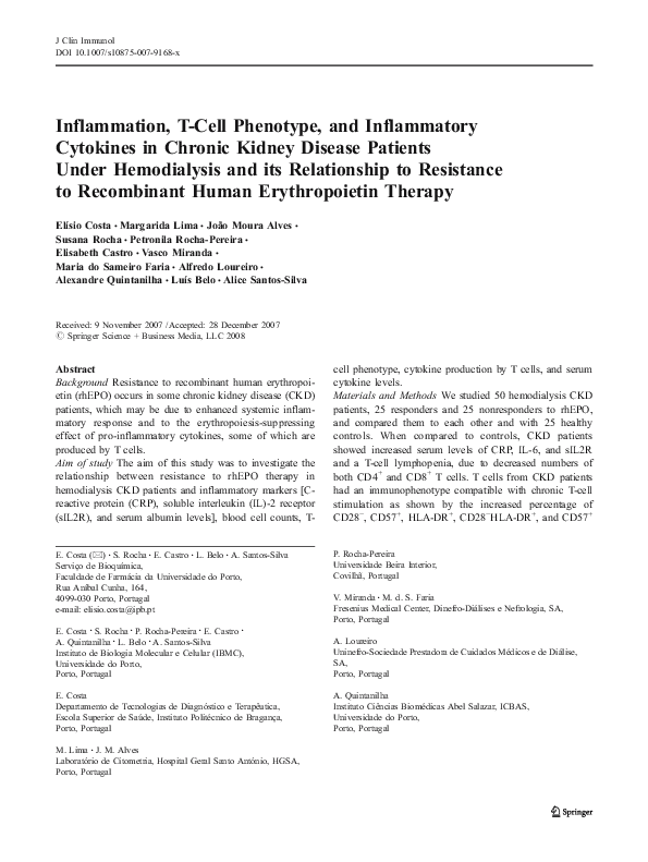 (PDF) Inflammation, T-cell phenotype, and inflammatory cytokines in ...