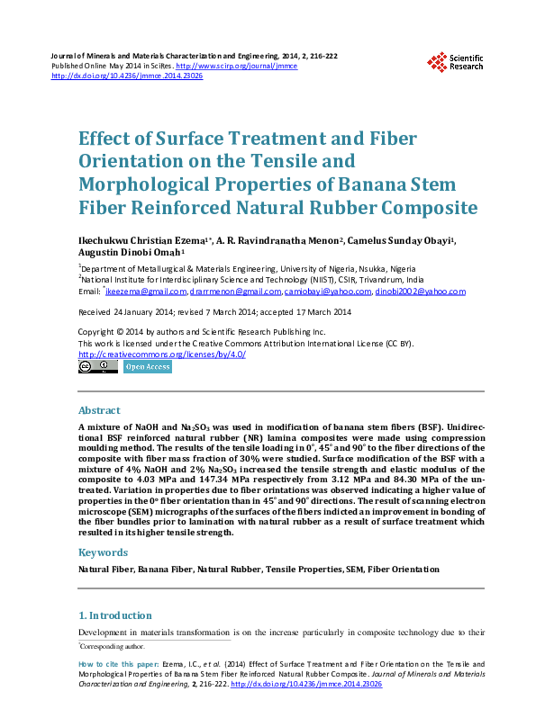 (PDF) Effect of Surface Treatment and Fiber Orientation on the Tensile ...
