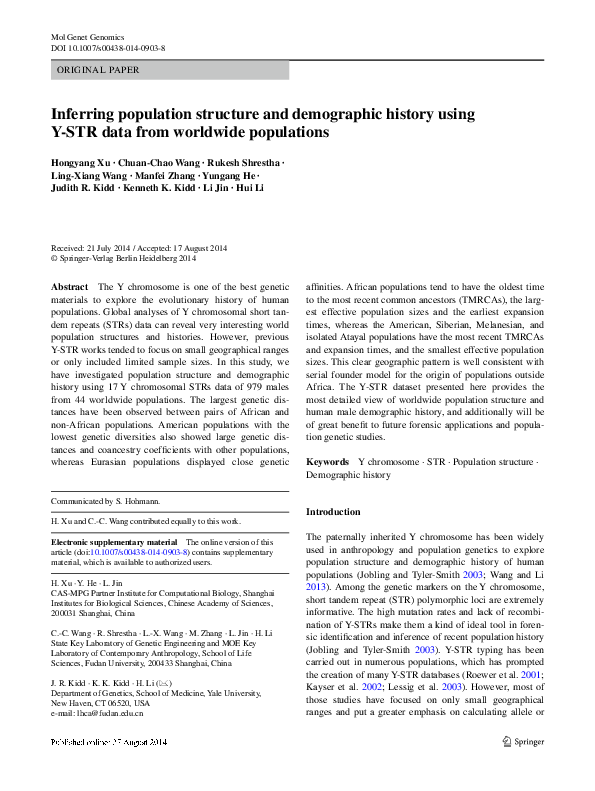 (PDF) Inferring population structure and demographic history using Y ...