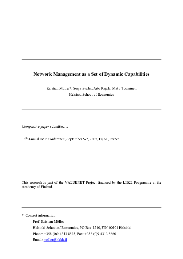 (PDF) Network Management As a Set of Dynamic Capabilities