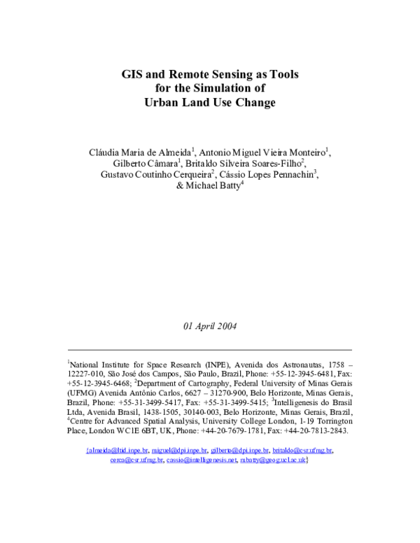 (PDF) GIS and remote sensing as tools for the simulation of urban land ...