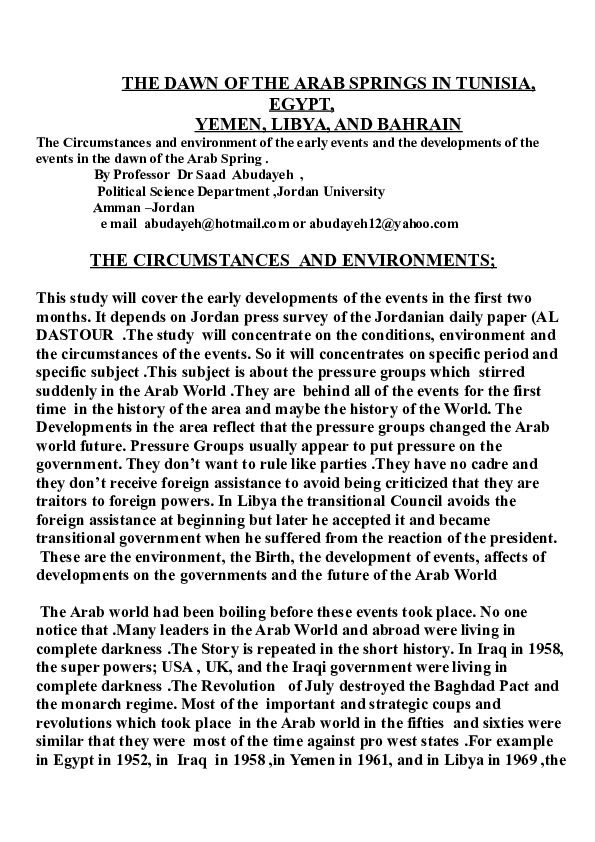 (DOC) 29.THE DAWN OF THE ARAB SPRINGS IN, TUNISIA, EGYPT YEMEN, LIBYA ...