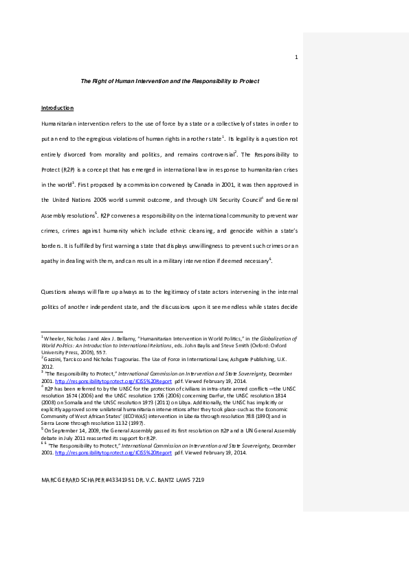 (DOC) The Right of Human Intervention and the Responsibility to Protect