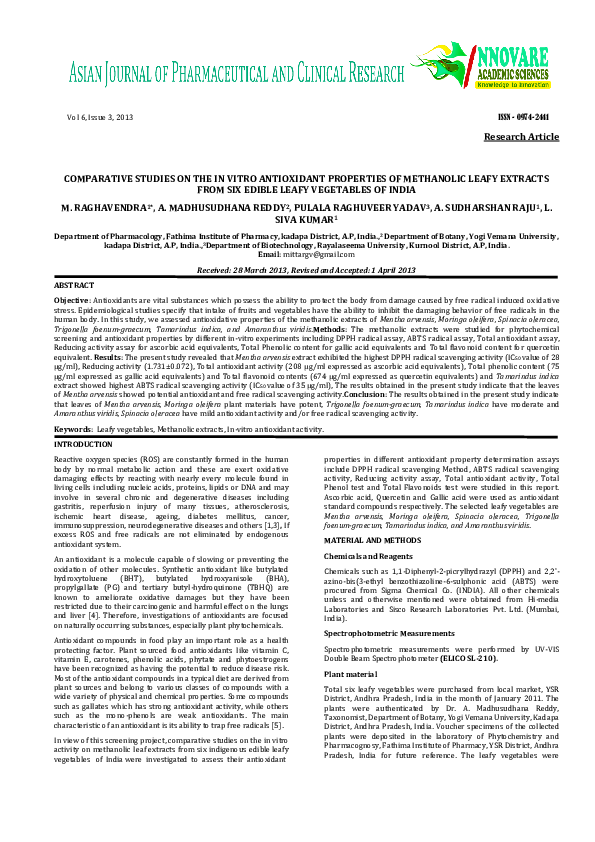 (PDF) COMPARATIVE STUDIES ON THE IN VITRO ANTIOXIDANT PROPERTIES OF ...