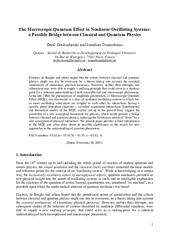 (PDF) The Macroscopic Quantum Effect in Nonlinear Oscillating Systems ...
