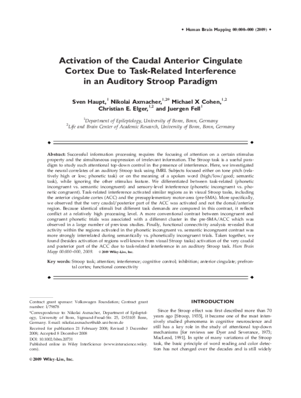 (PDF) Activation of the caudal anterior cingulate cortex due to task ...