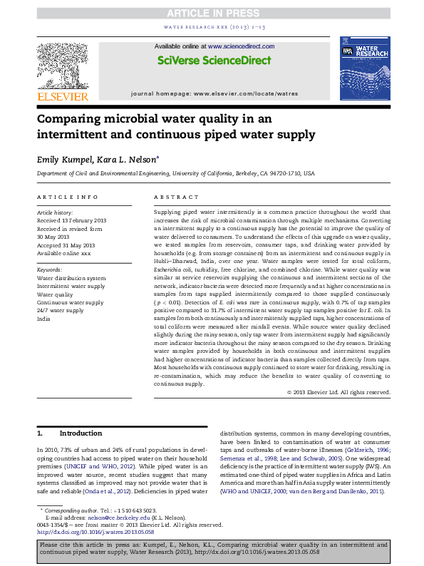 (PDF) Comparing microbial water quality in an intermittent and ...