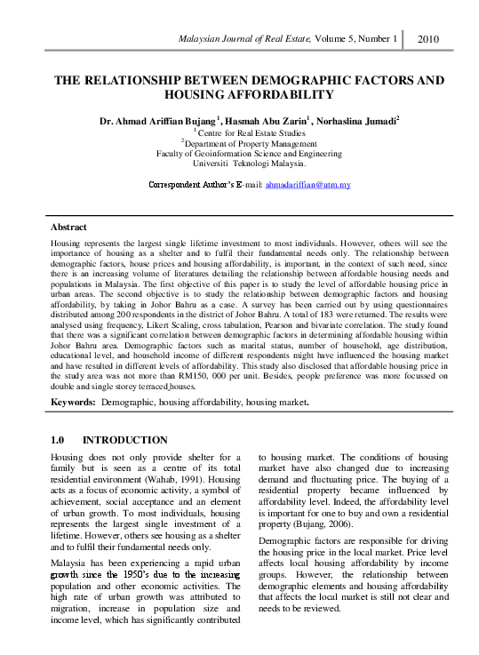 (PDF) THE RELATIONSHIP BETWEEN DEMOGRAPHIC FACTORS AND HOUSING ...