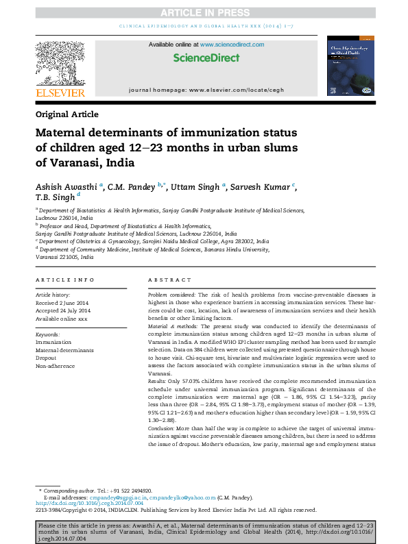 (PDF) Maternal determinants of immunization status of children aged 12 ...