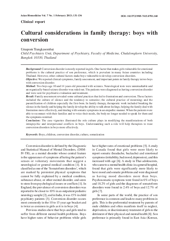 (PDF) Cultural considerations in family therapy: boys with conversion