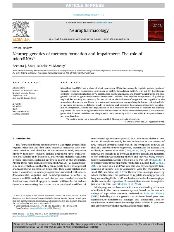 (PDF) Neuroepigenetics of memory formation and impairment: The role of ...