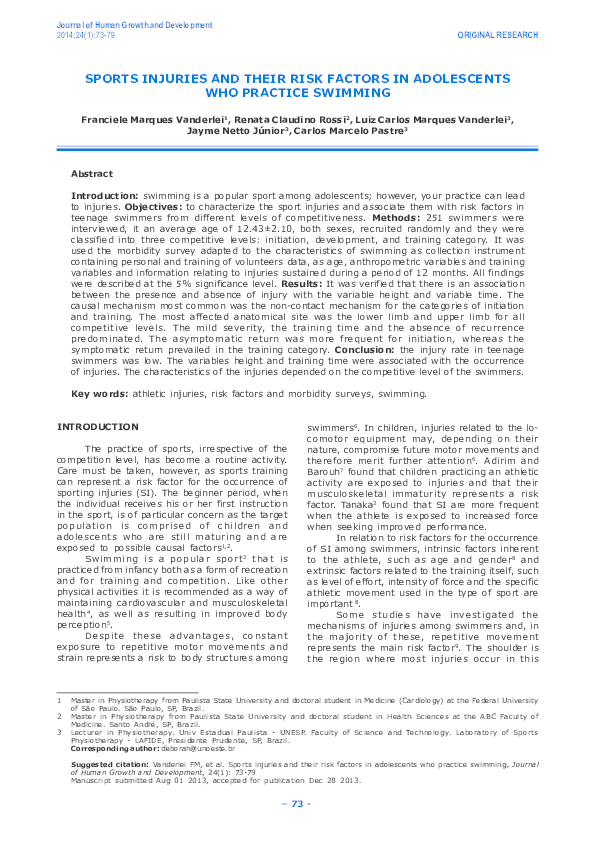 (PDF) Sports injuries and their risk factors in adolescents who ...